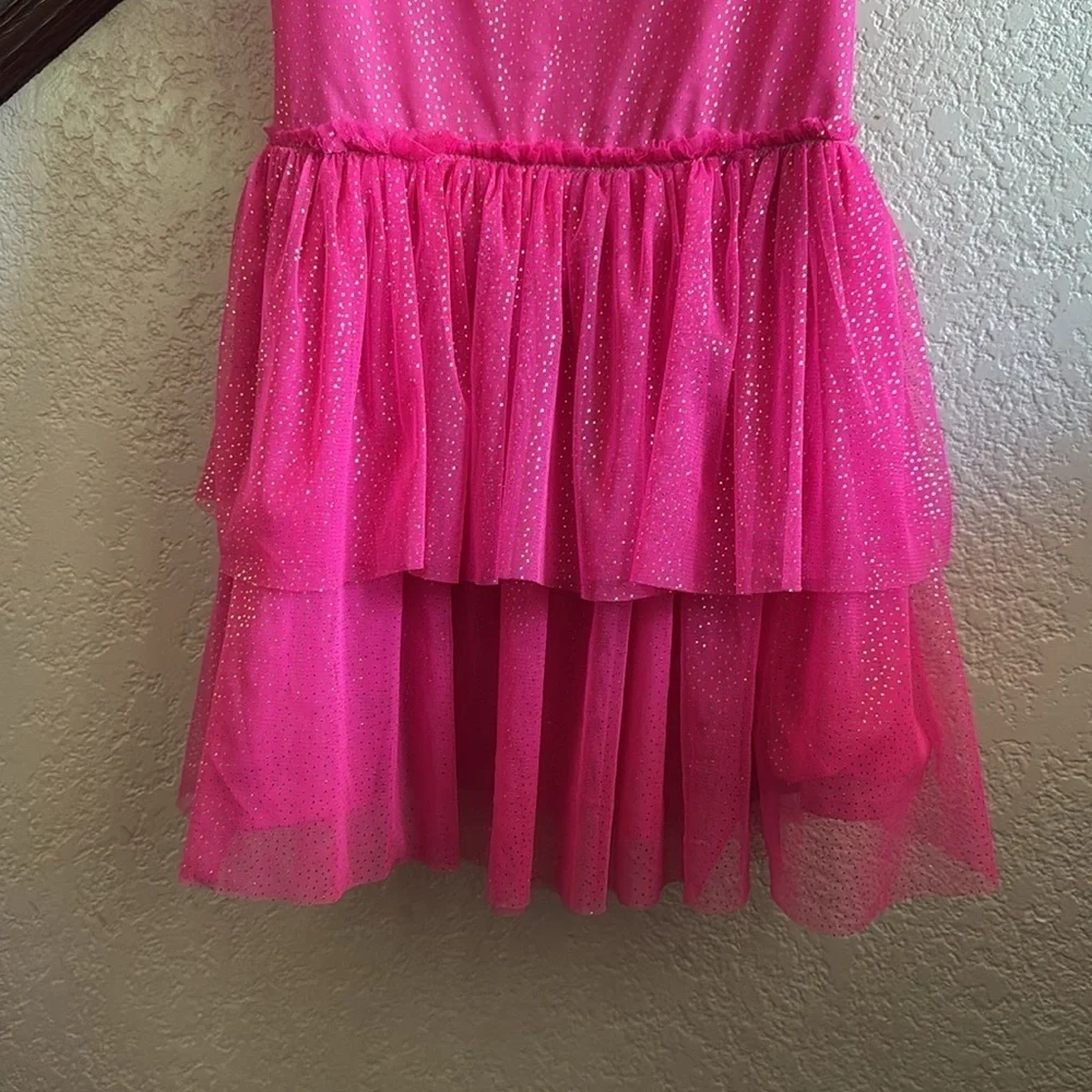 Betsey Johnson Girls Size 10 Hot Pink Sleeveless MIDI Party Girl Ruffled Dress